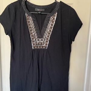 Style & Co Black Top with Intricate Embroidery Embellishment